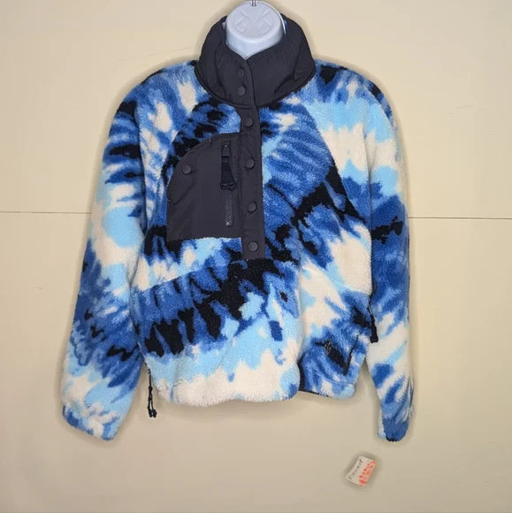 NWT Free People Movement Rocky Ridge Pullover Tie Dye Blue Sherpa - Picture 8 of 11